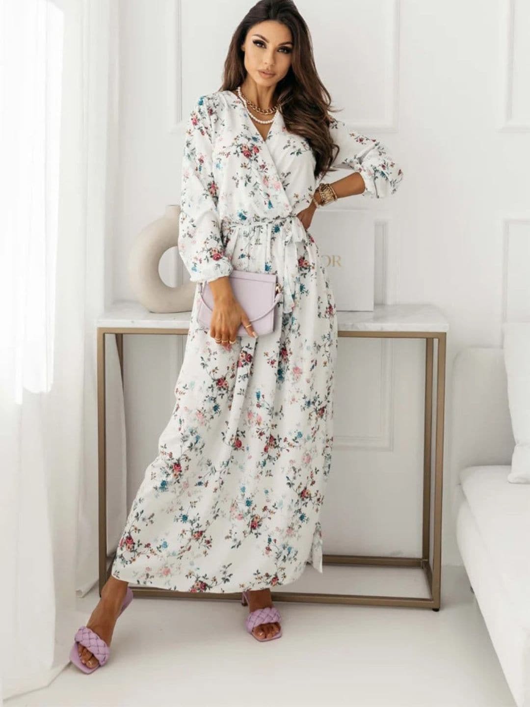 

DressBerry White Floral Print Maxi Dress