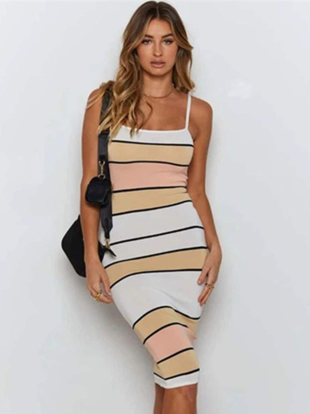 

DressBerry Striped Bodycon Dress, Beige