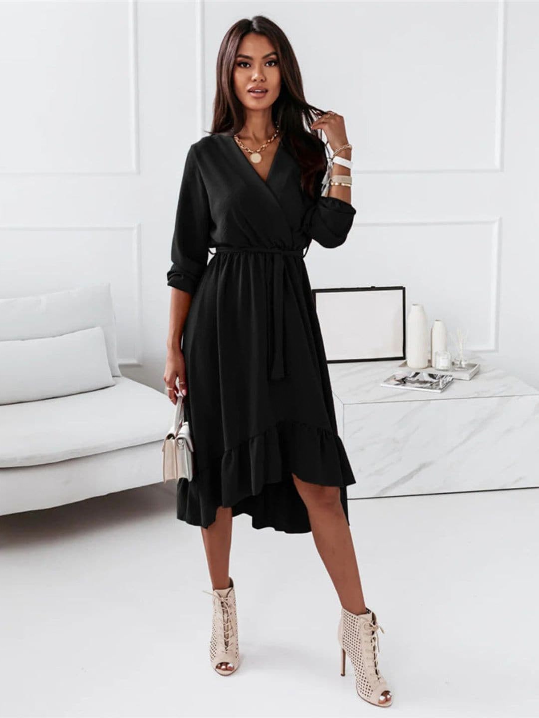 

DressBerry Black V-Neck Tie Up Fit & Flare Dress
