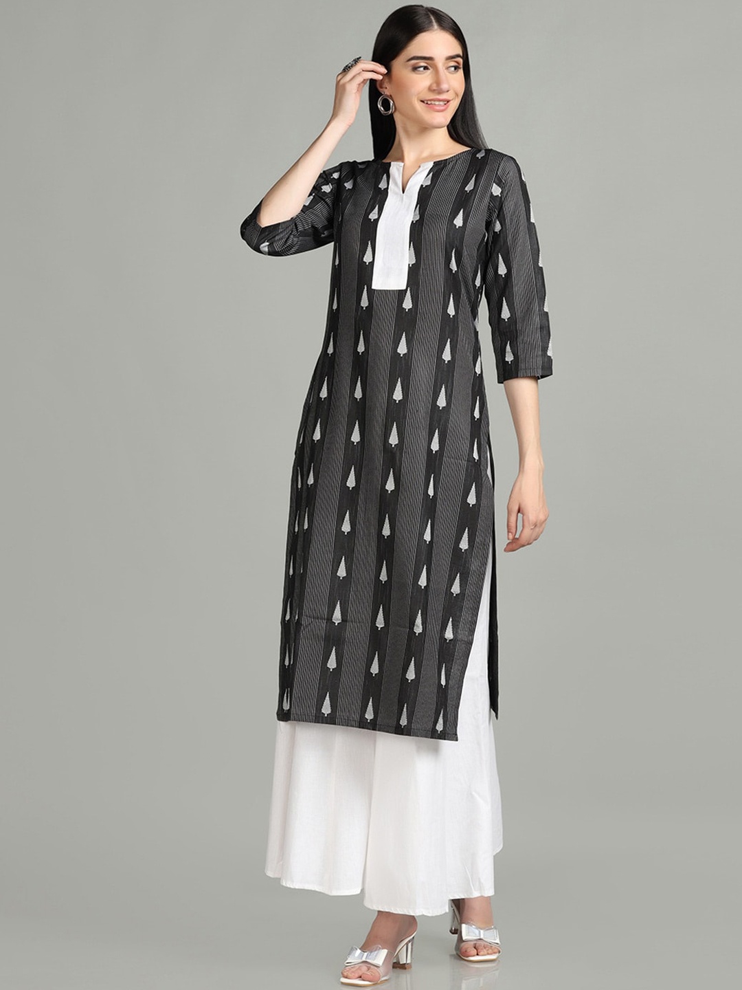 

KALINI Ethnic Motifs Printed Straight Kurta, Black