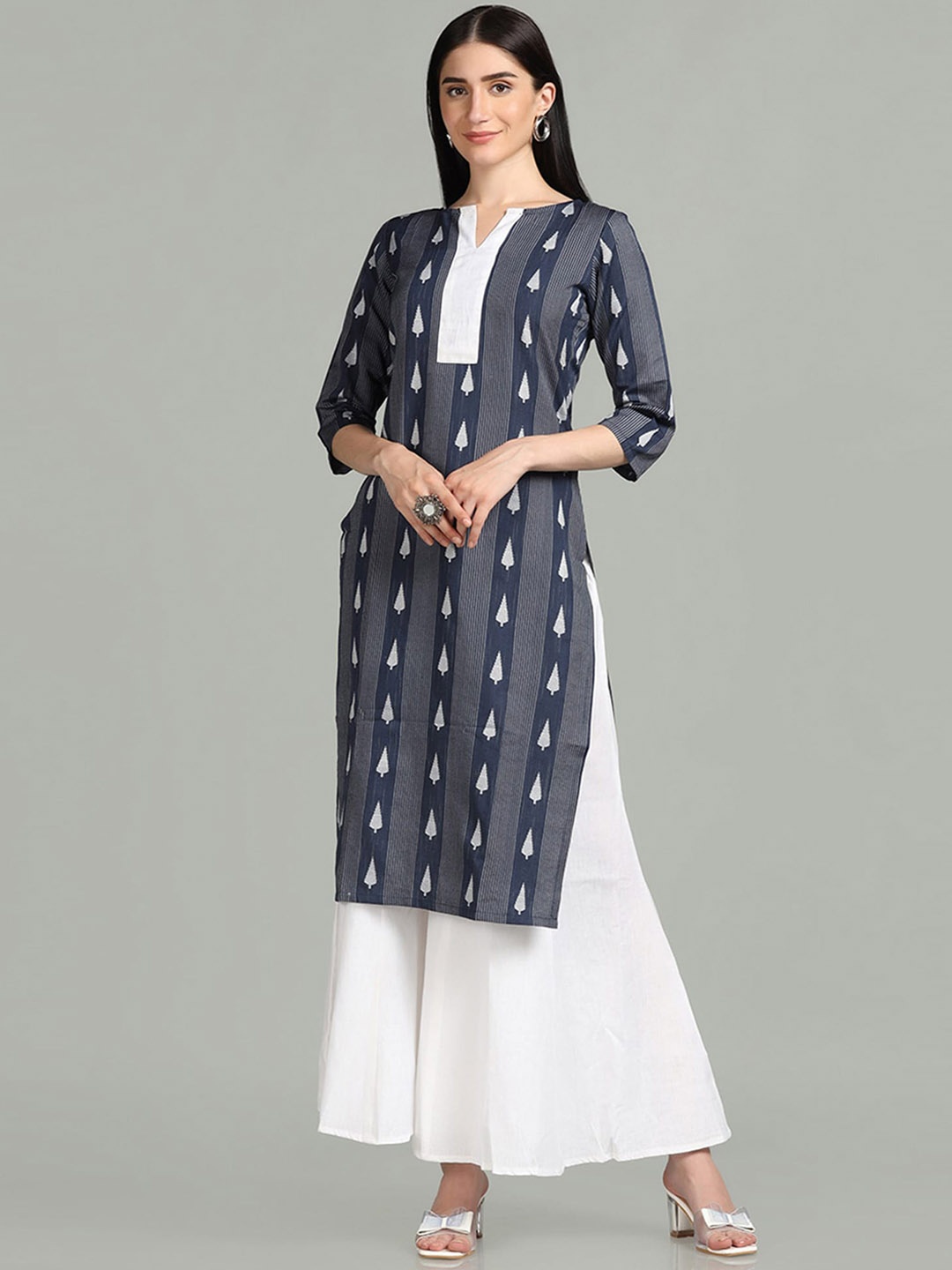 

KALINI Geometric Printed Straight Kurta, Blue