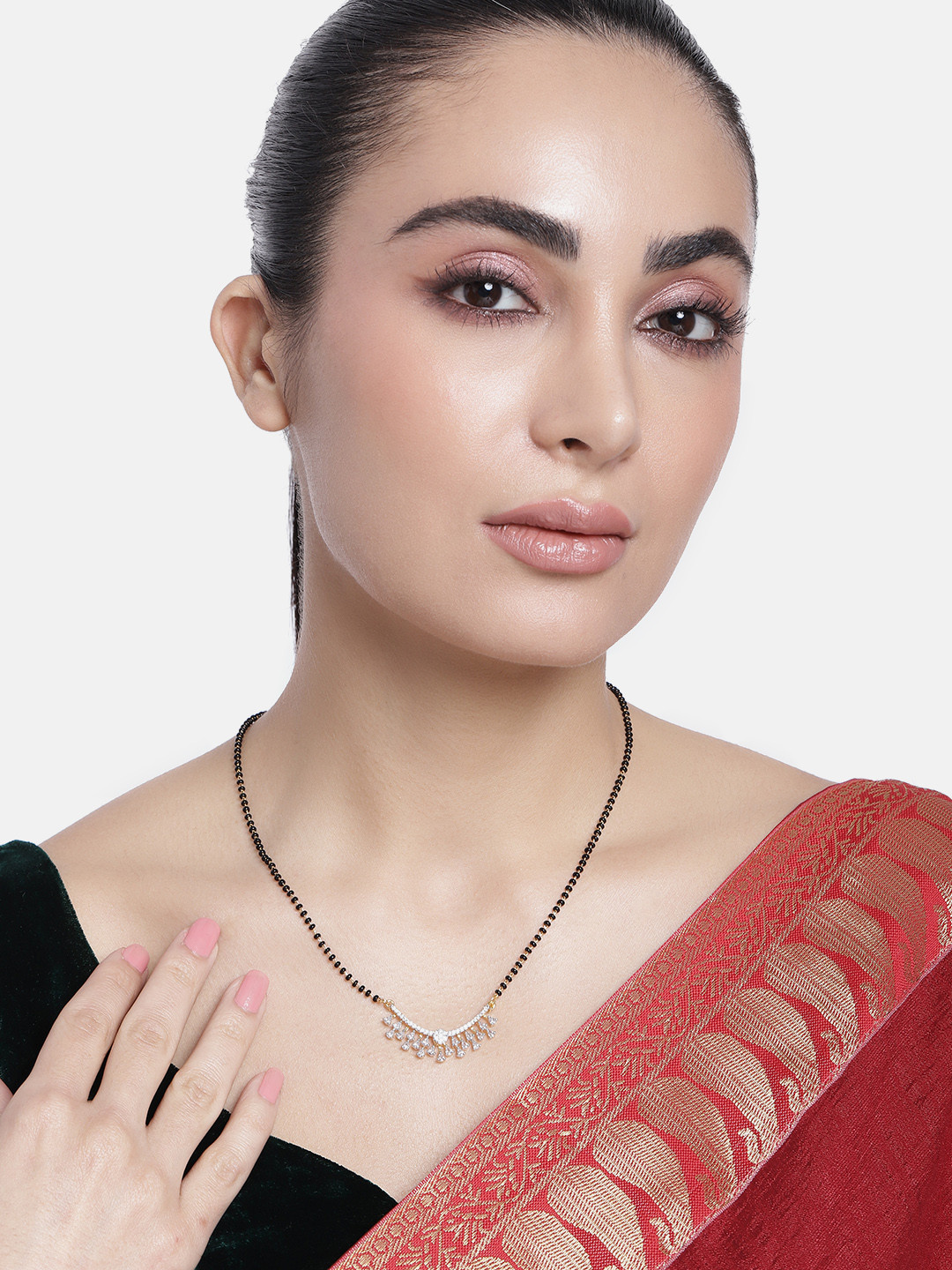 

ABDESIGNS Gold-Plated American Diamond & Beaded Mangalsutra