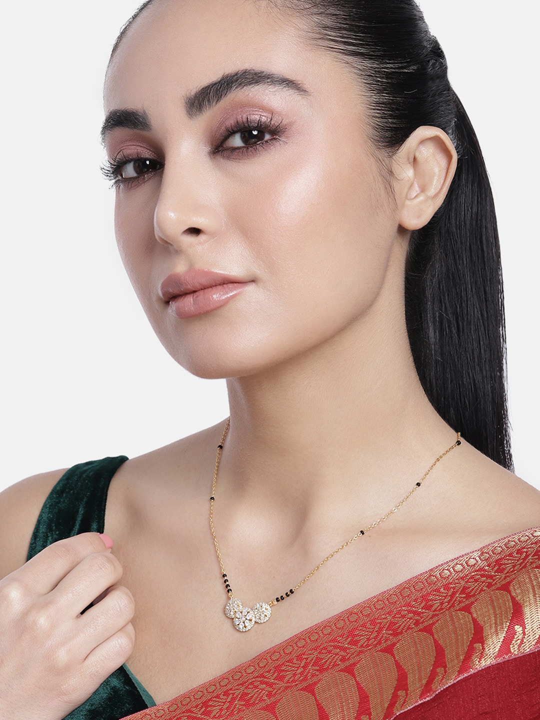 

ABDESIGNS Gold-Plated American Diamond & Beaded Mangalsutra