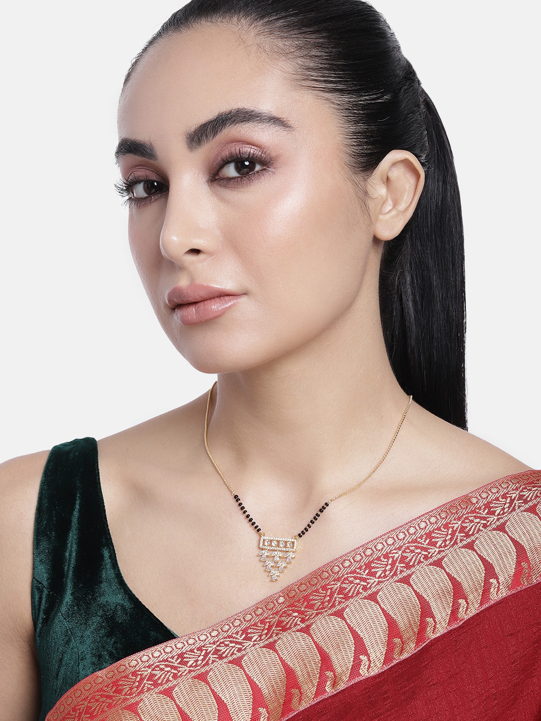 

ABDESIGNS Gold-Plated American Diamond & Beaded Mangalsutra