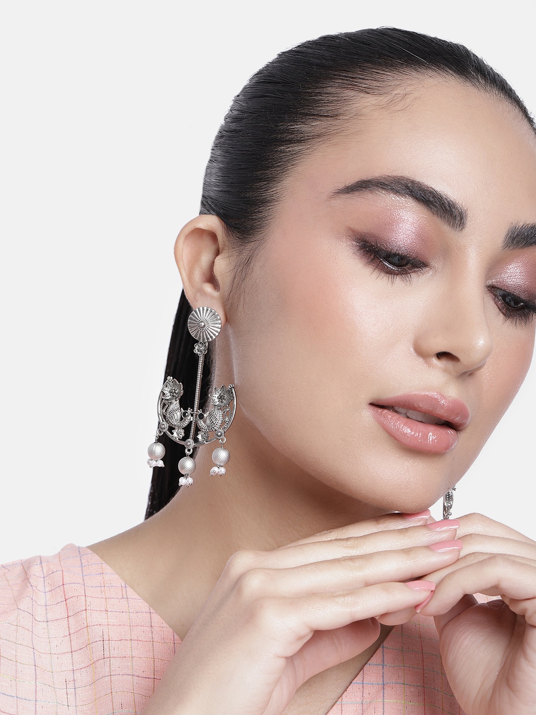 

ABDESIGNS Silver-Plated Artificial Beads & Stones Classic Drop Earrings