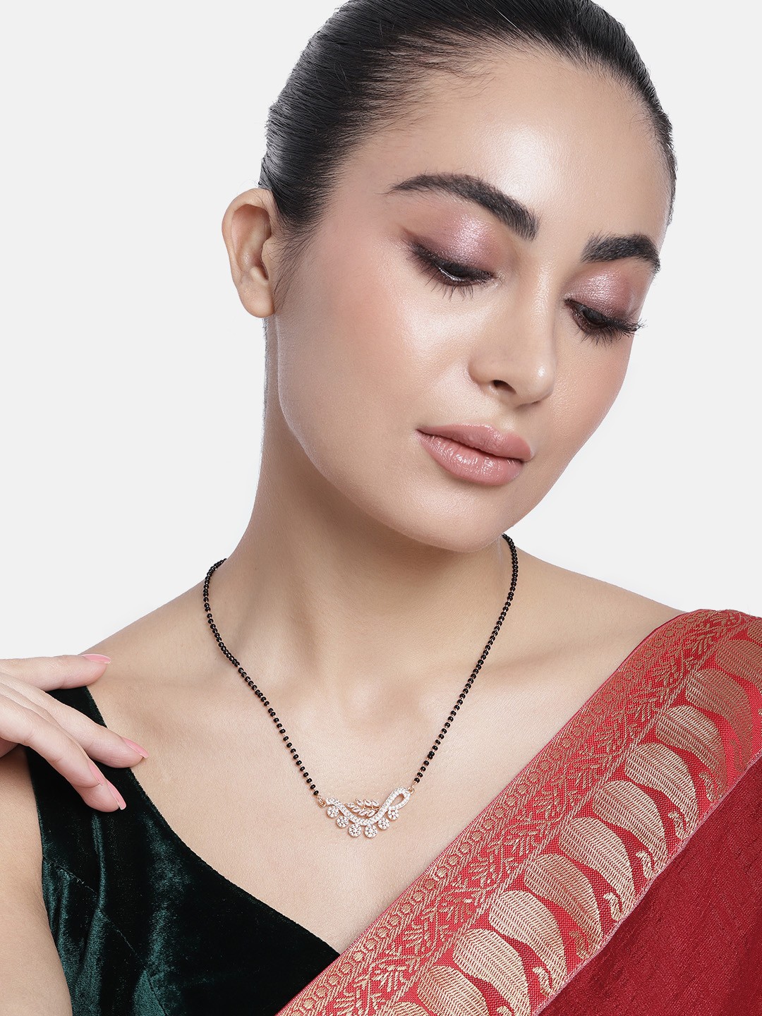 

ABDESIGNS Rose Gold-Plated American Diamond & Beaded Mangalsutra
