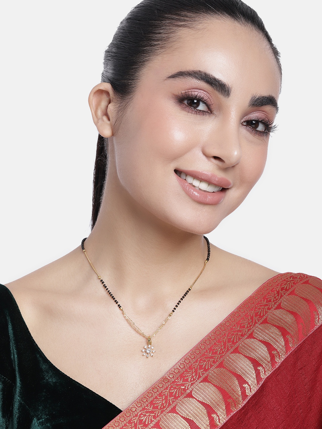

ABDESIGNS Gold-Plated American Diamond & Beaded Mangalsutra