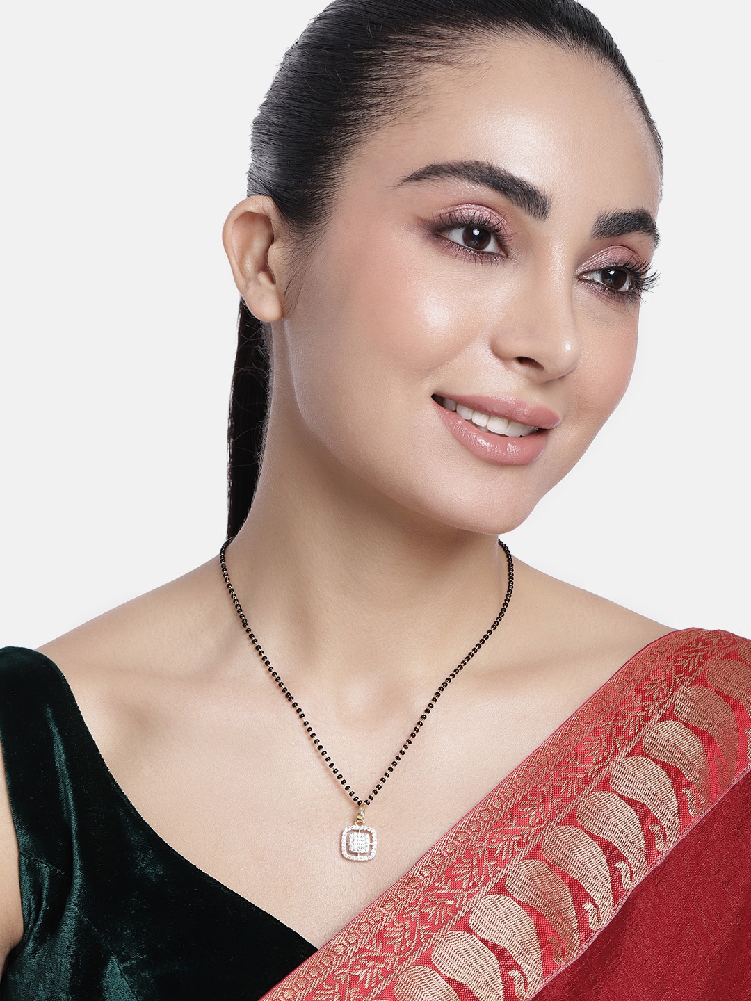 

ABDESIGNS Gold-Plated American Diamond & Beaded Mangalsutra