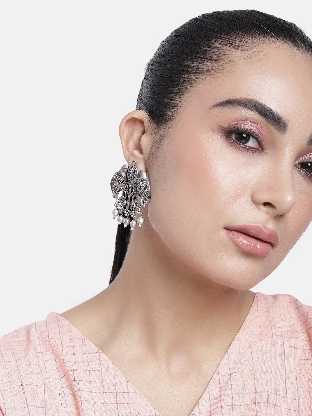

ABDESIGNS Silver-Plated Artificial Stones & Beads Classic Drop Earrings