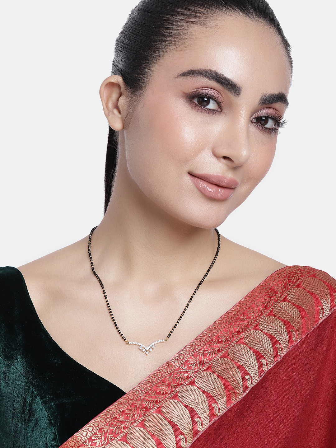 

ABDESIGNS Gold-Plated American Diamond & Beaded Mangalsutra
