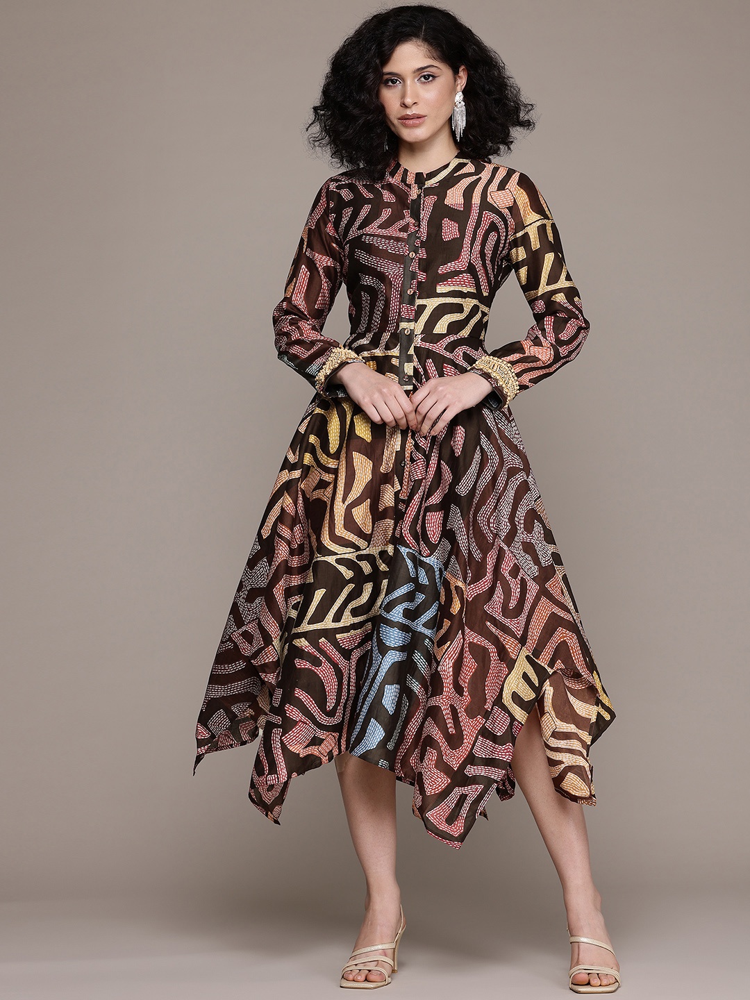 

Ritu Kumar Print A-Line Midi Dress, Brown