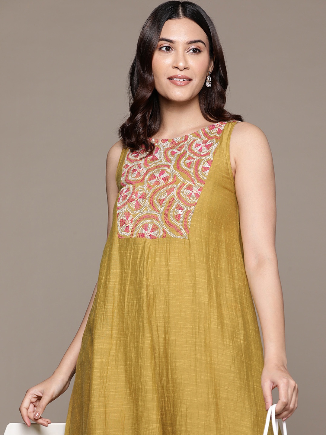 

Ritu Kumar Floral Embroidered A-Line Dress, Green