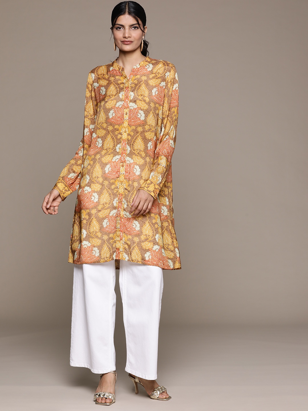 

Ritu Kumar Ethnic Motifs Printed Kurti, Mustard