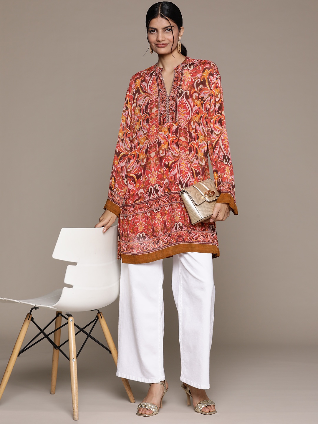 

Ritu Kumar Ethnic Motifs Printed Kurti, Rust