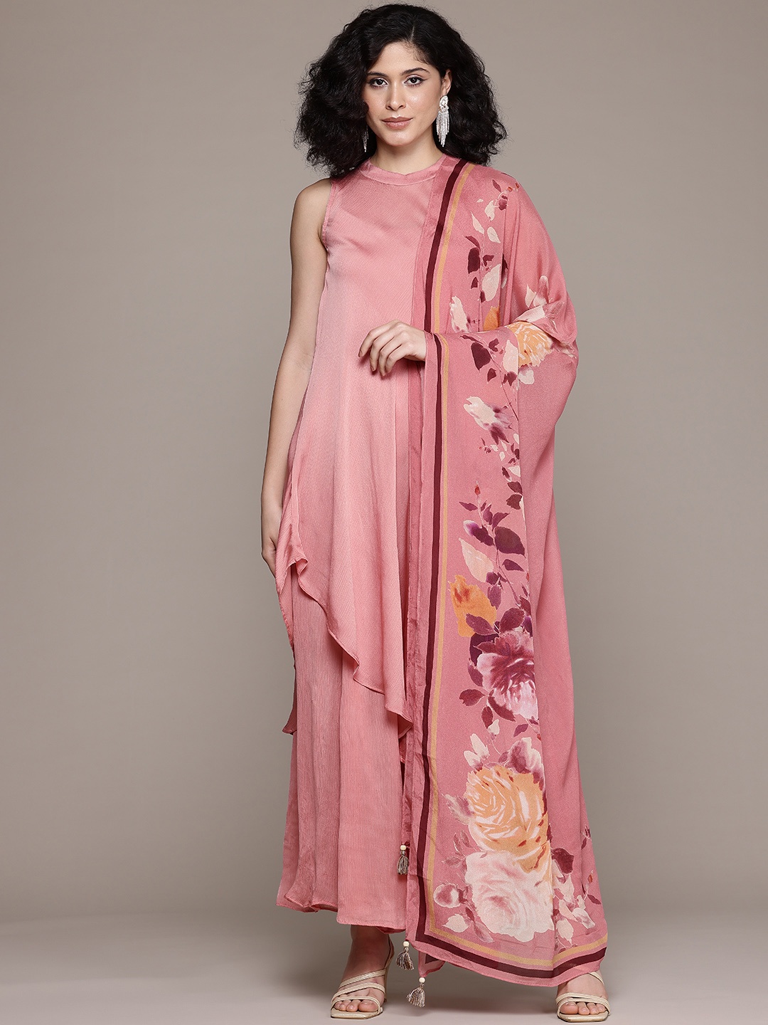 

Ritu Kumar Mandarin Collar Kurta With Palazzos & Dupatta, Pink