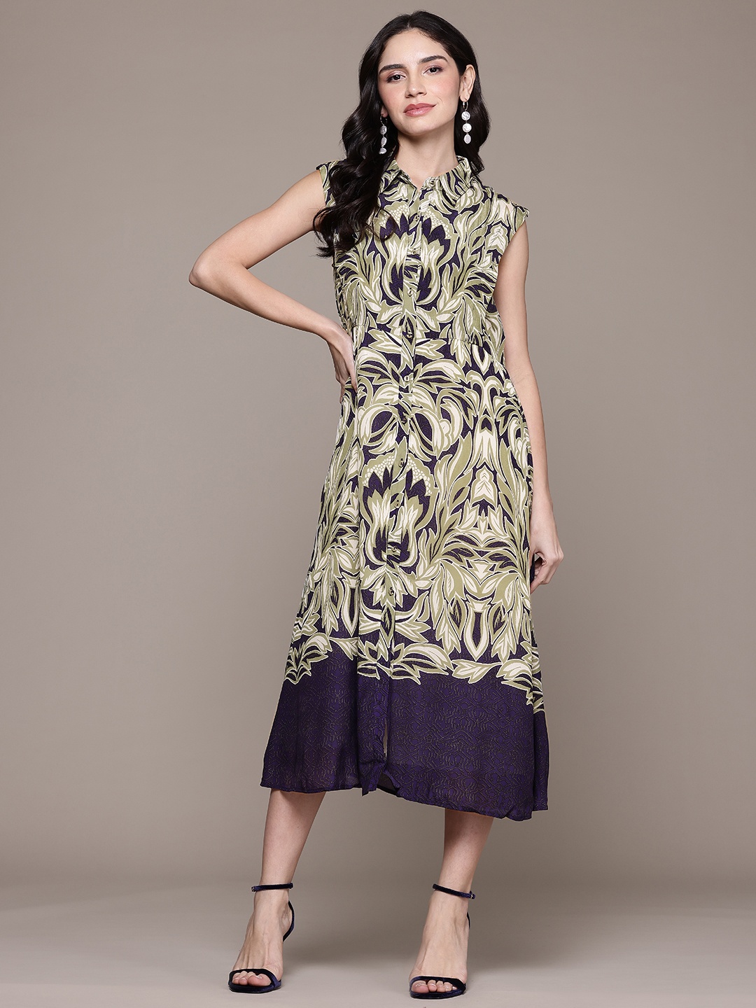 

Ritu Kumar Floral Print A-Line Midi Dress, Navy blue