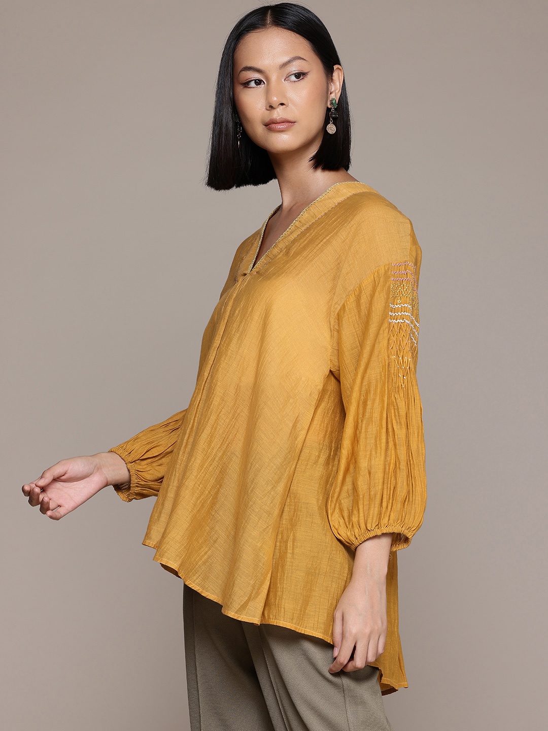 

Ritu Kumar Women Smocking Top, Yellow