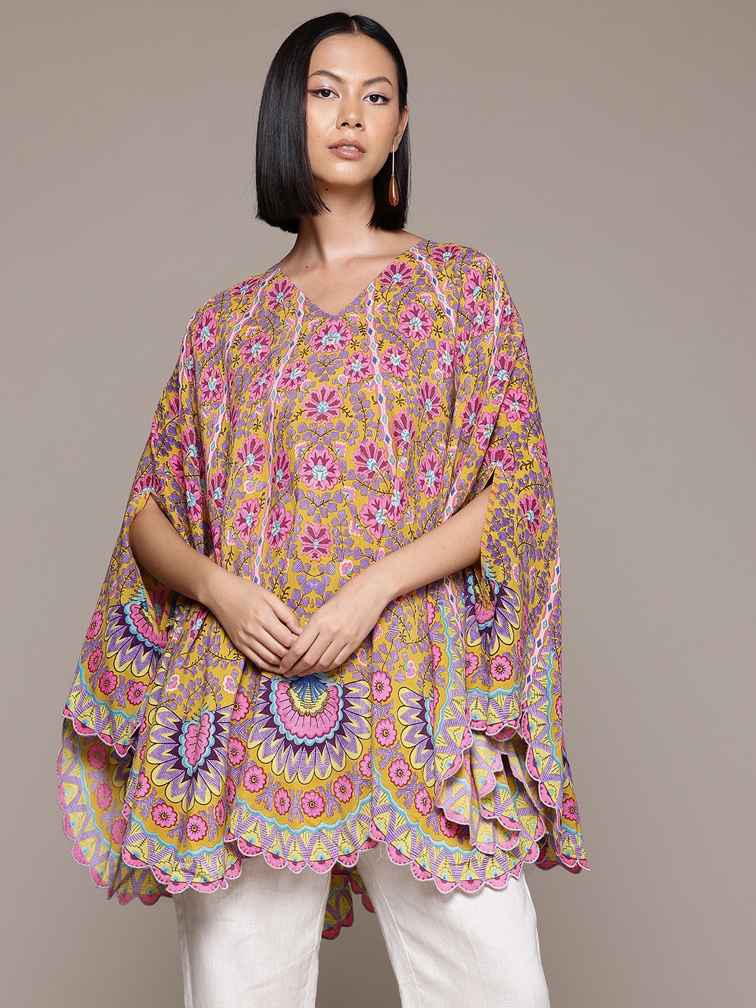

Ritu Kumar Floral Printed Longline Top, Yellow