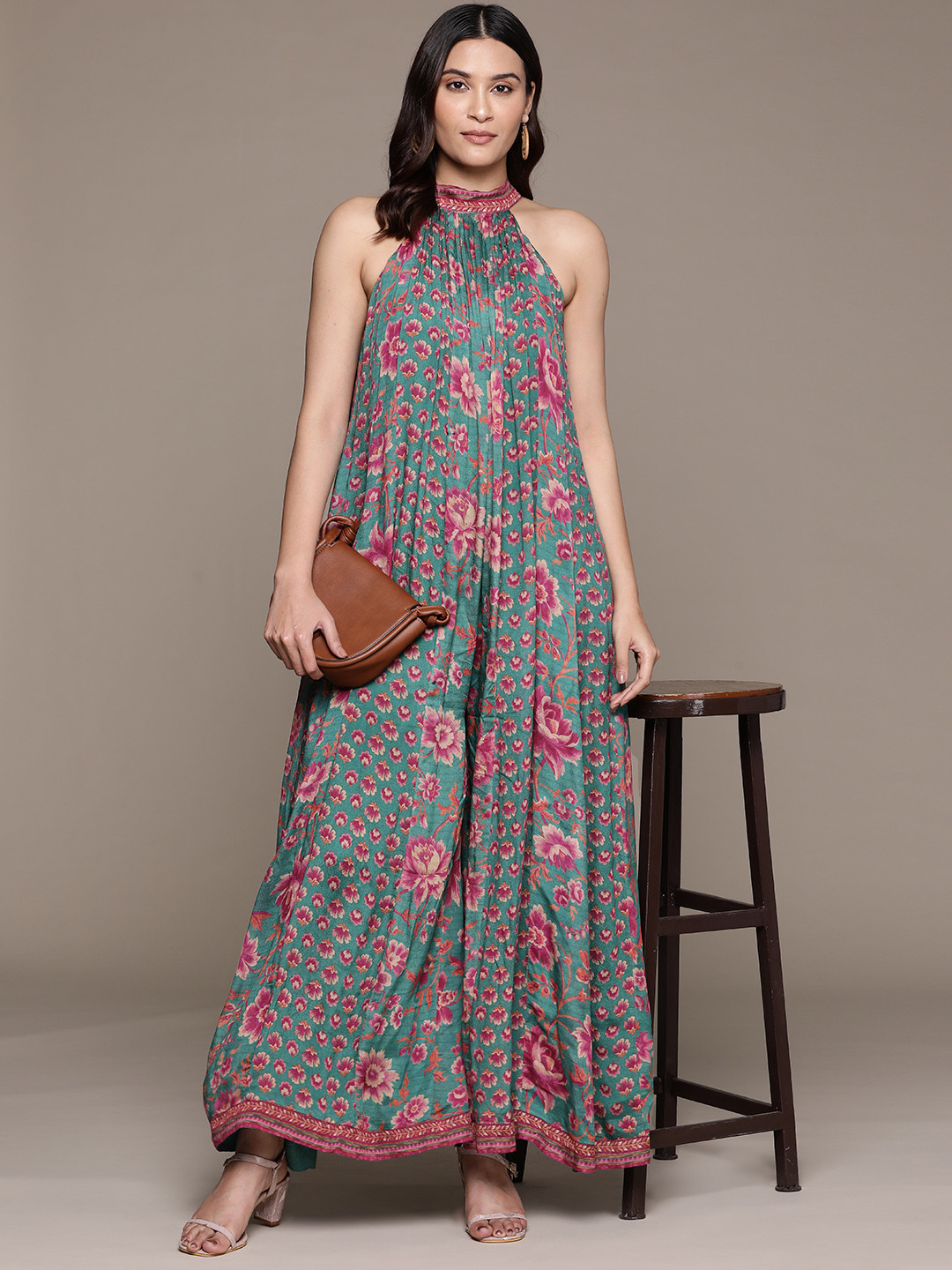 

Ritu Kumar Halter Neck Printed Basic Jumpsuit, Teal