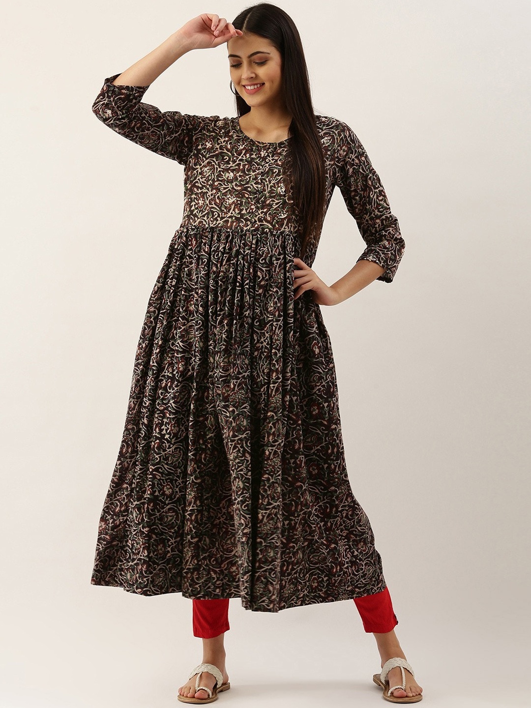 

HRITIKA Ethnic Motifs Printed Thread Work Anarkali Kurta, Multi