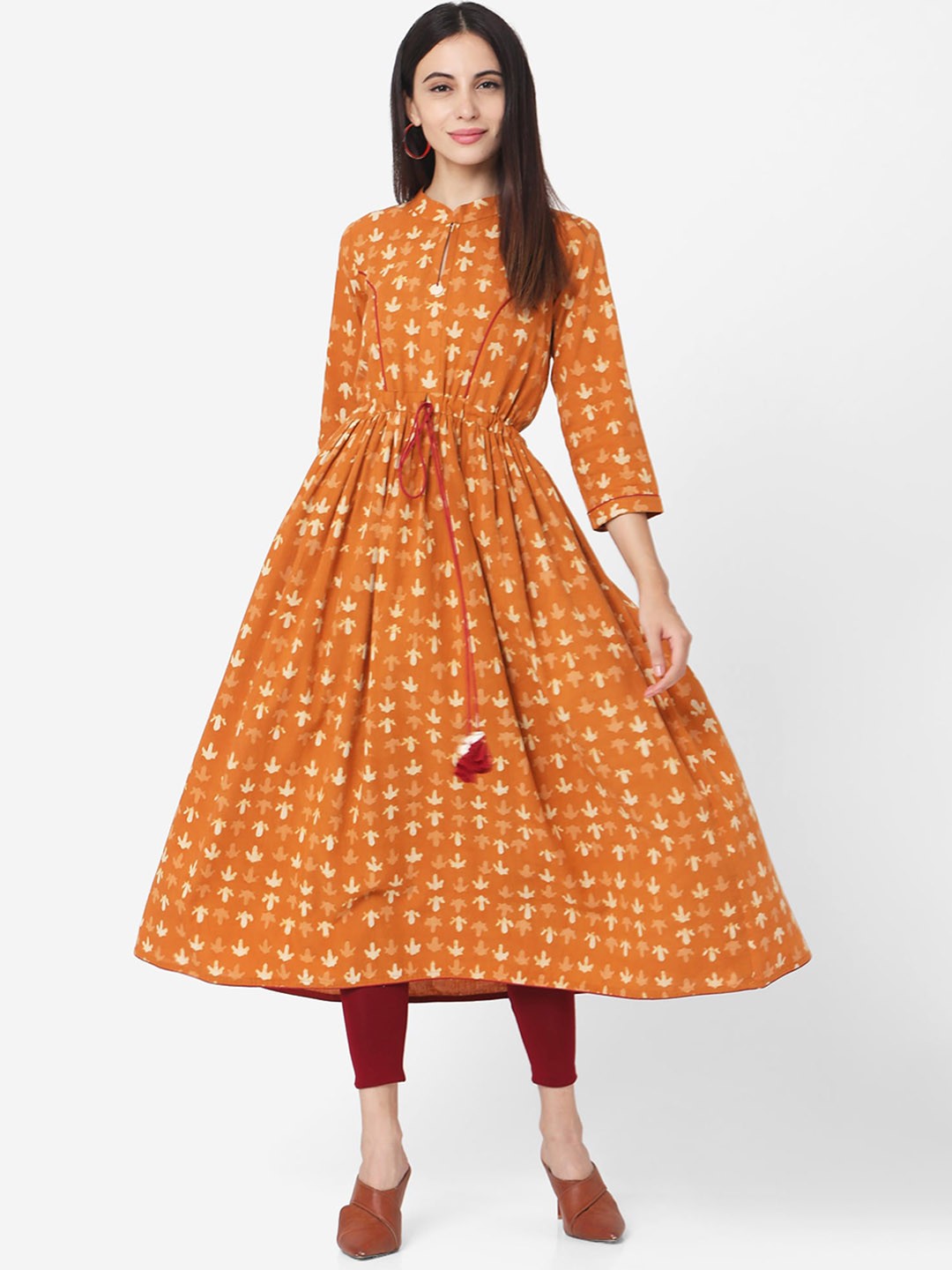

HRITIKA Ethnic Motifs Printed Anarkali Kurta, White