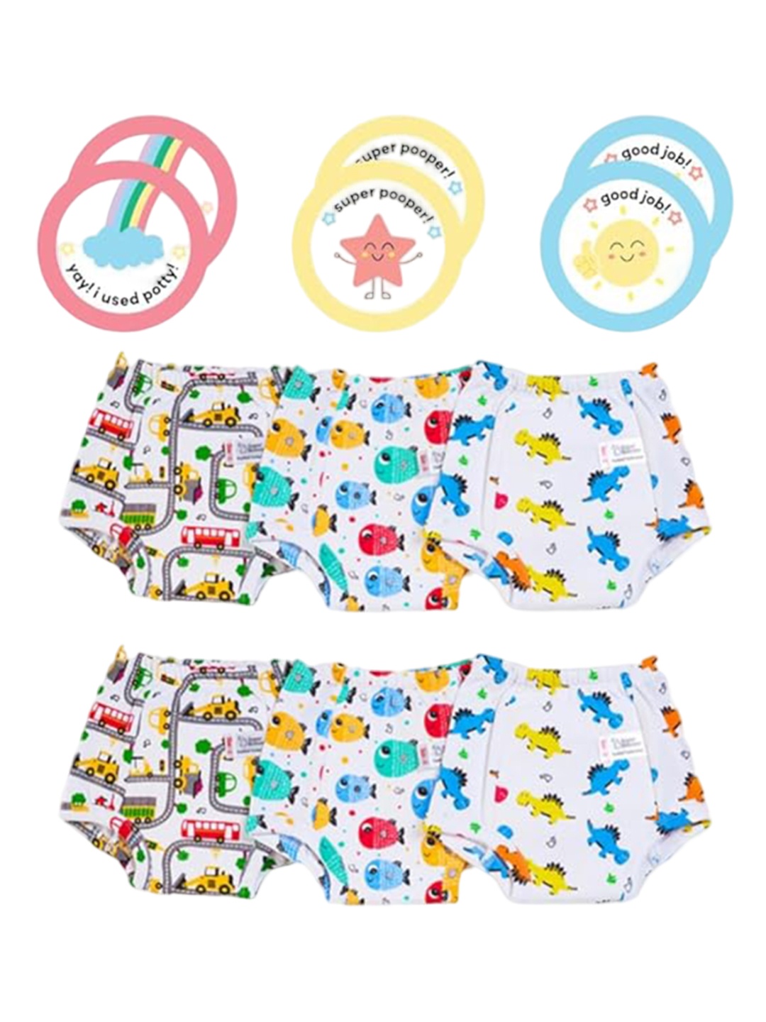 

SuperBottoms Set of 6 Padded Underwear & 6 Potty Training Colour Changing Sticker, Multi