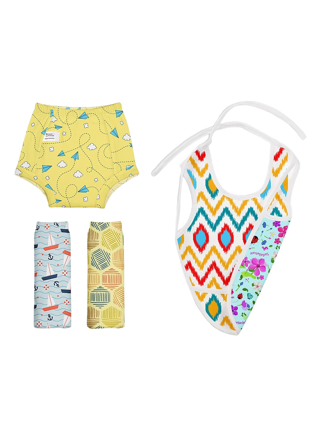 

SuperBottoms Set of 3 Padded Underwear & 1 Waterproof Cloth Bib - Multicolored, Multi