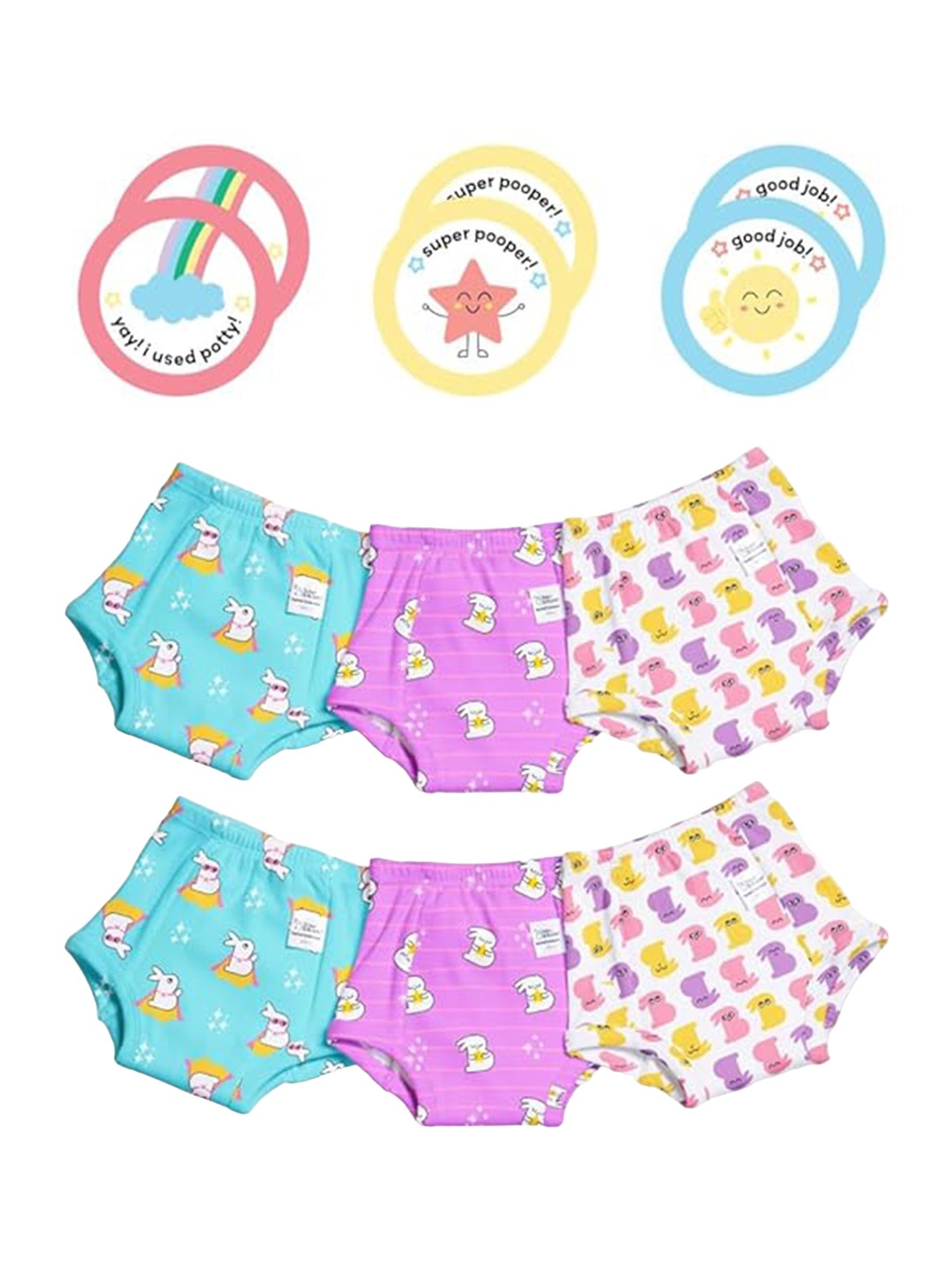 

SuperBottoms Set of 6 Padded Underwear & 6 Potty Training Colour Changing Sticker, Multi