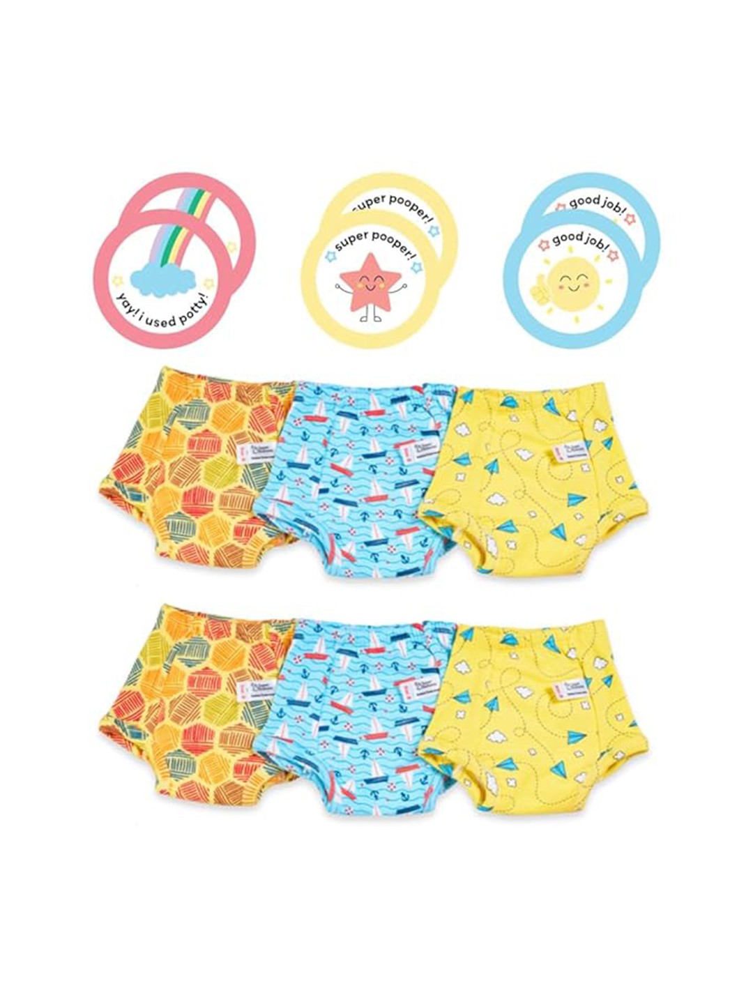 

SuperBottoms Set of 6 Padded Underwear & 6 Potty Training Colour Changing Sticker, Multi