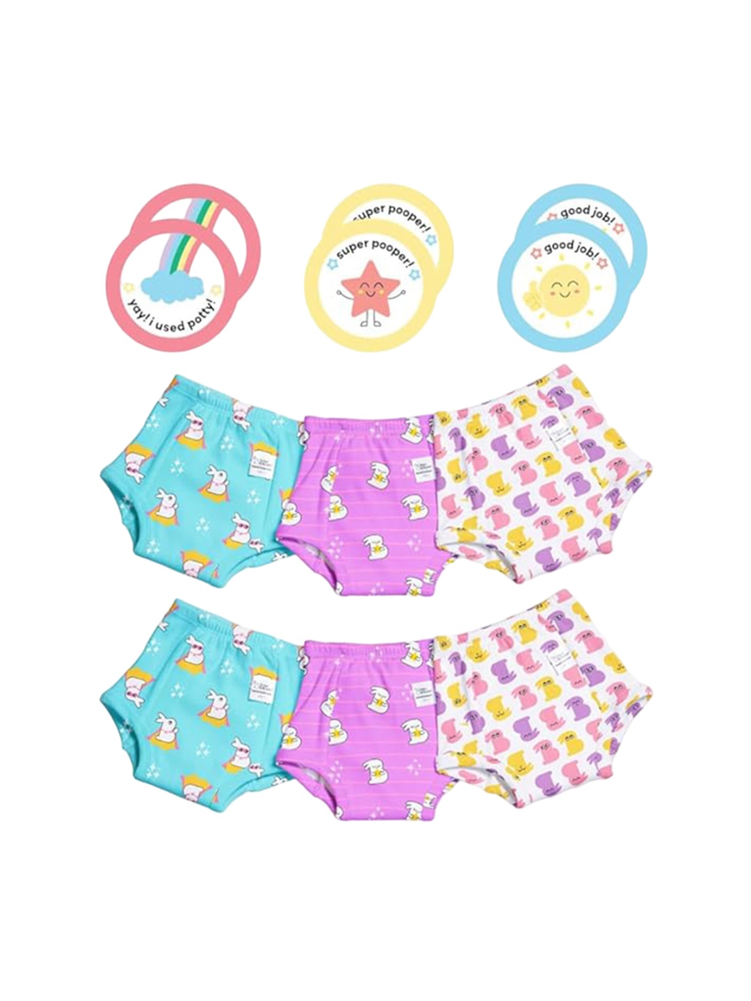 

SuperBottoms Set of 6 Padded Underwear & 6 Potty Training Colour Changing Sticker, Multi