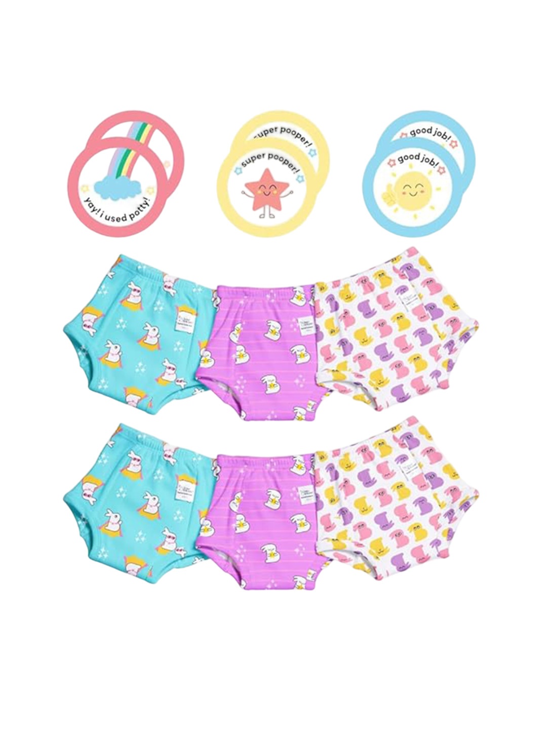 

SuperBottoms Set of 6 Padded Underwear & 6 Potty Training Colour Changing Sticker, Multi