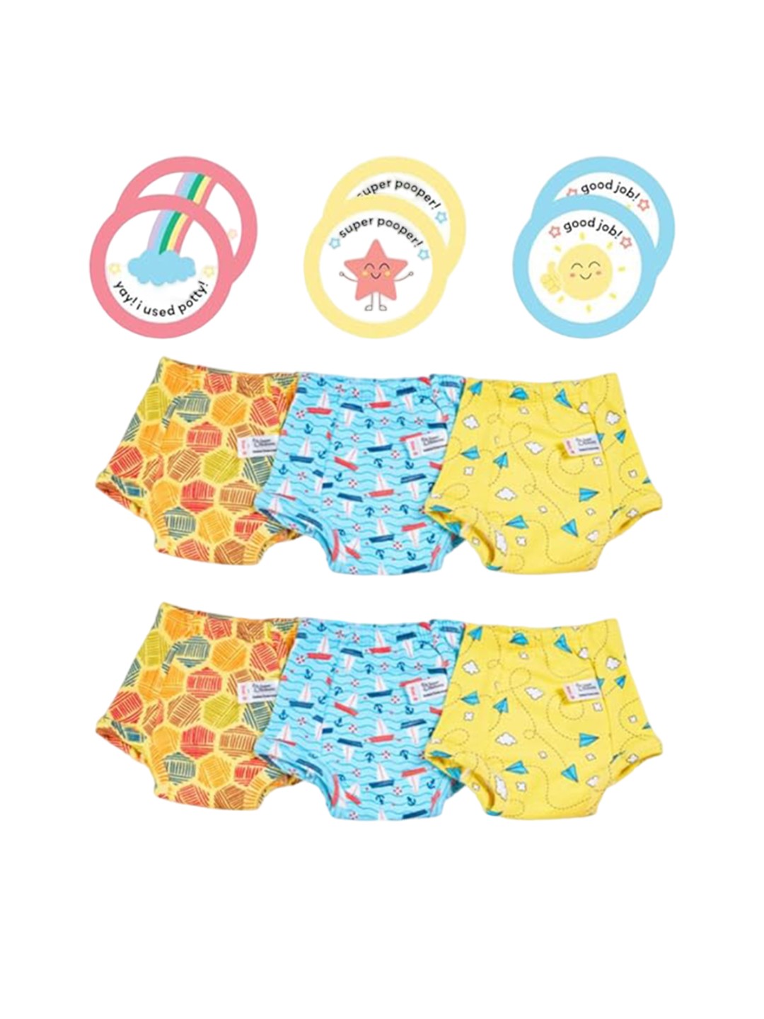 

SuperBottoms Set of 6 Padded Underwear & 6 Potty Training Colour Changing Sticker, Multi
