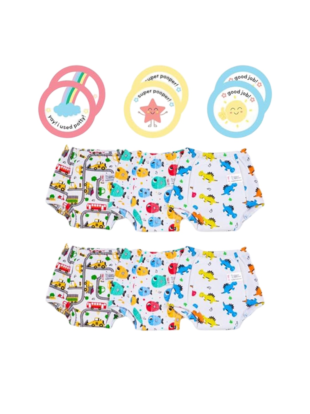 

SuperBottoms Set of 6 Padded Underwear & 6 Potty Training Colour Changing Sticker, Multi