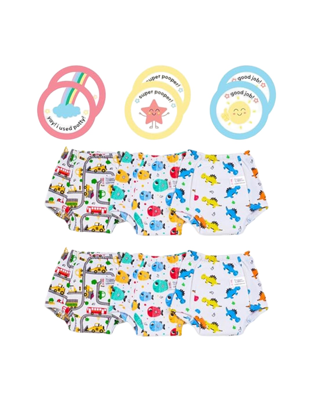 

SuperBottoms Set of 6 Padded Underwear & 6 Potty Training Colour Changing Sticker, Multi