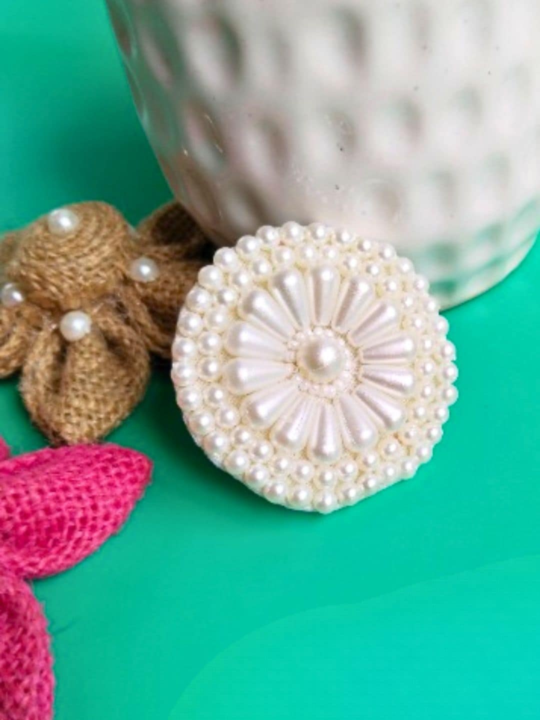 

DressBerry White Pearl Beaded Adjustable Finger Ring