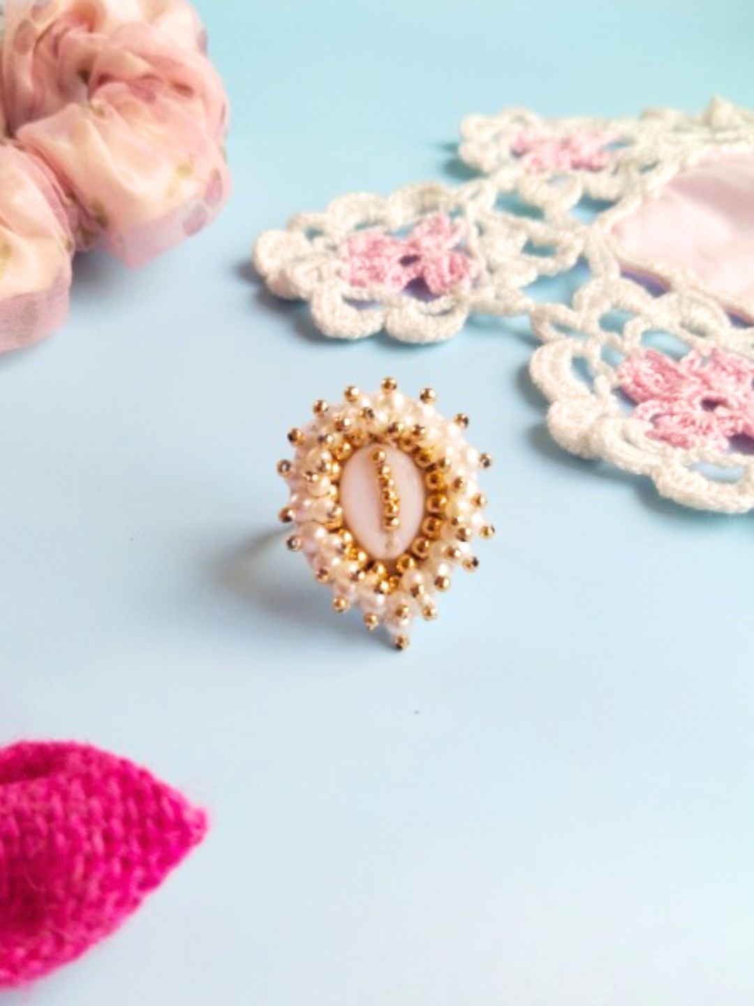

DressBerry Beaded Adjustable Finger Ring, Gold
