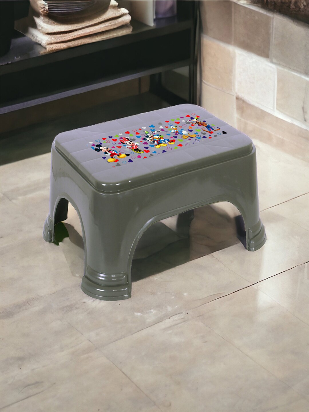 

Kuber Industries Grey & Brown 2 Pieces Mickey & Friends Printed Bathroom Step Stools