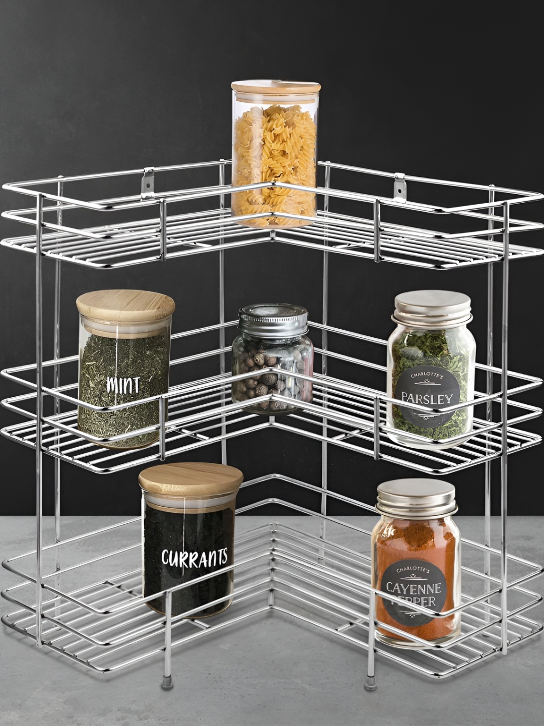 

Plantex Silver-Toned Stainless Steel L-Shape 3-Tier Corner Rack