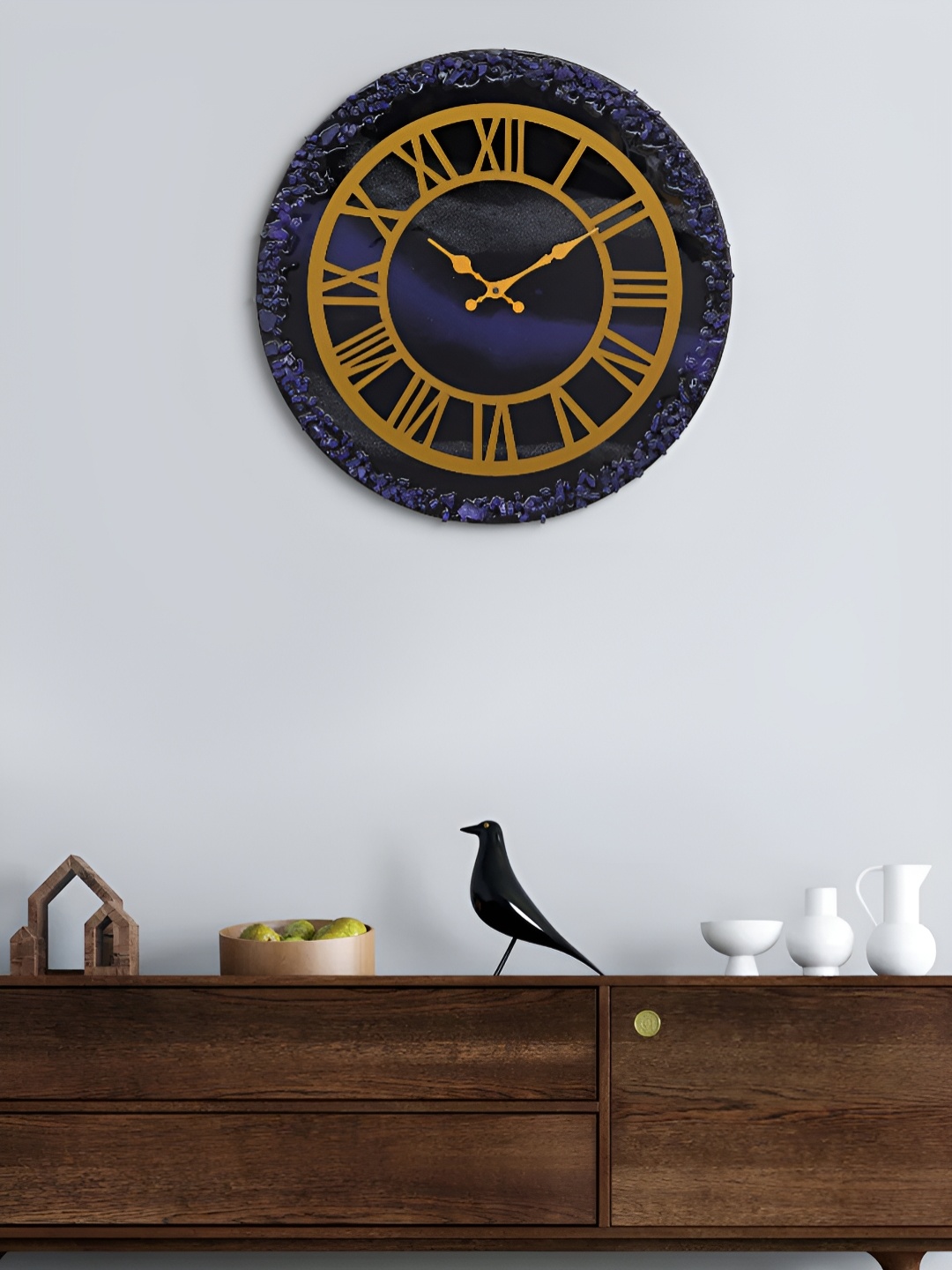 

Craft Smith Purple & Gold-Toned Embellished Round Analogue Wall Clock