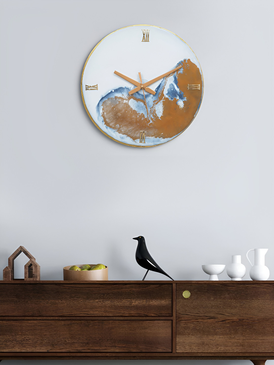 

Craft Smith White & Gold-Toned Printed Wooden Round Contemporary Wall Clock