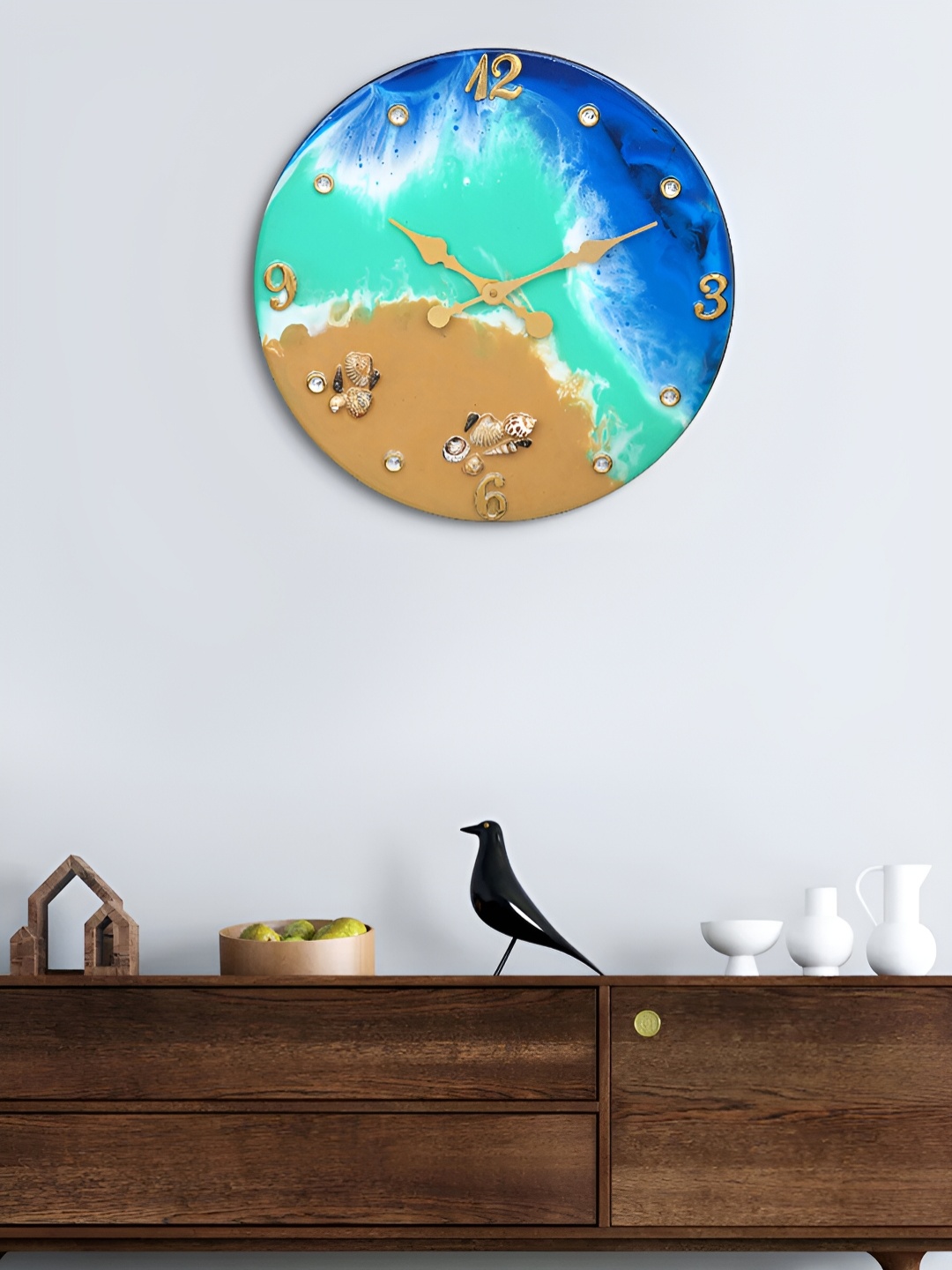 

Craft Smith Green & Blue Printed Wooden Round Contemporary Wall Clock