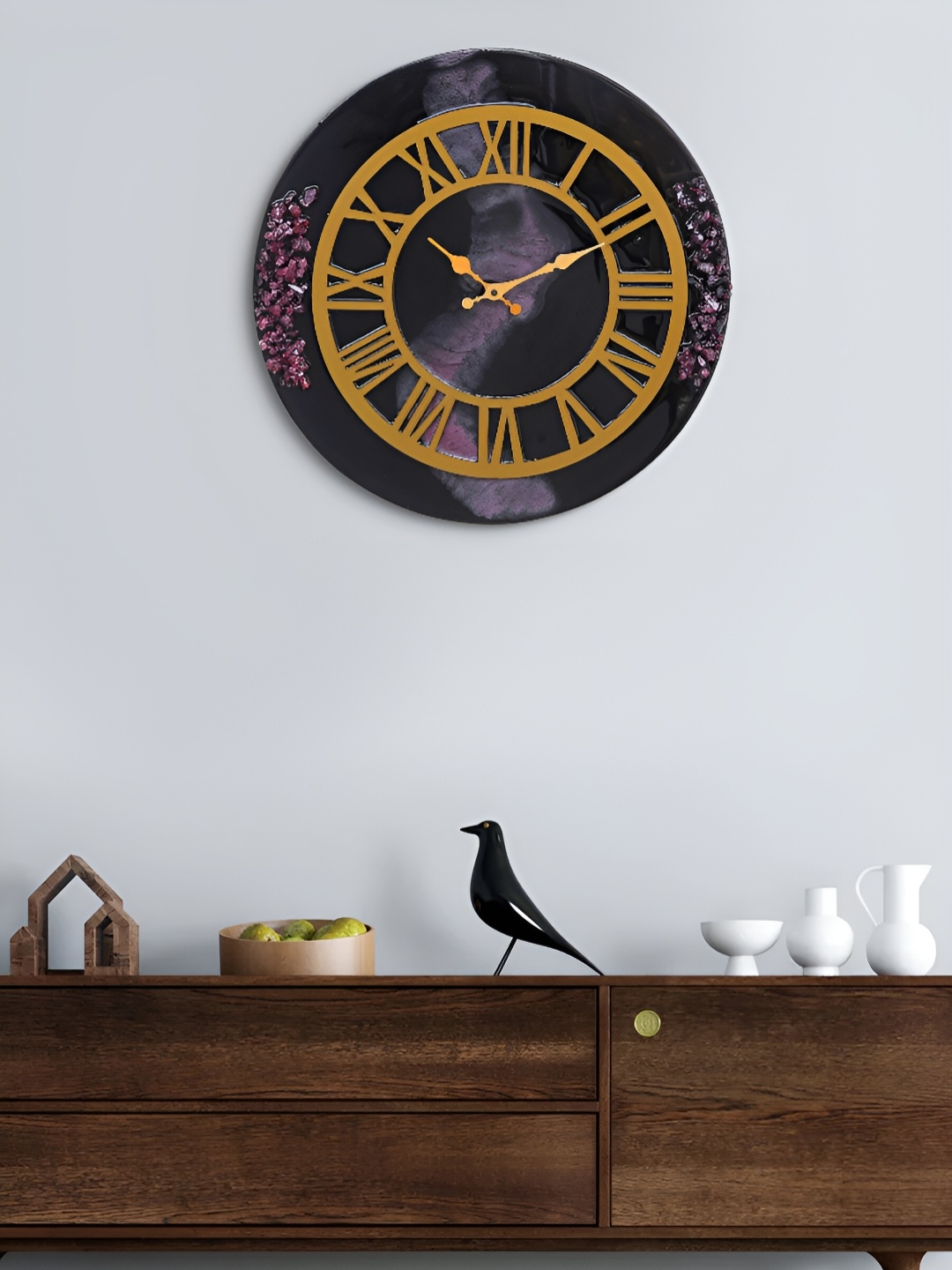 

Craft Smith Pink & Gold-Toned Embellished Round Analogue Wall Clock