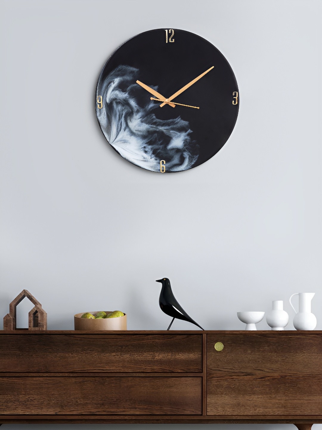 

Craft Smith Black & White Round Embellished Contemporary Wooden Wall Clock