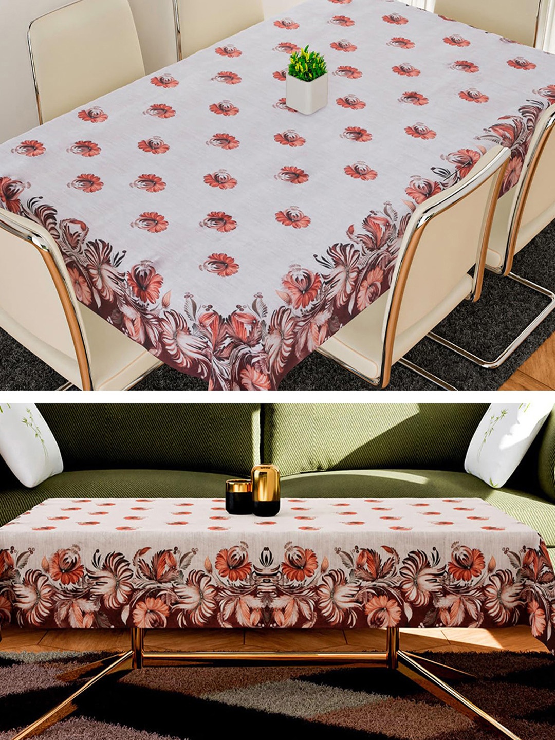 

Kuber Industries Cream & Orange 2 Pcs Floral 6-Seater Table Cover