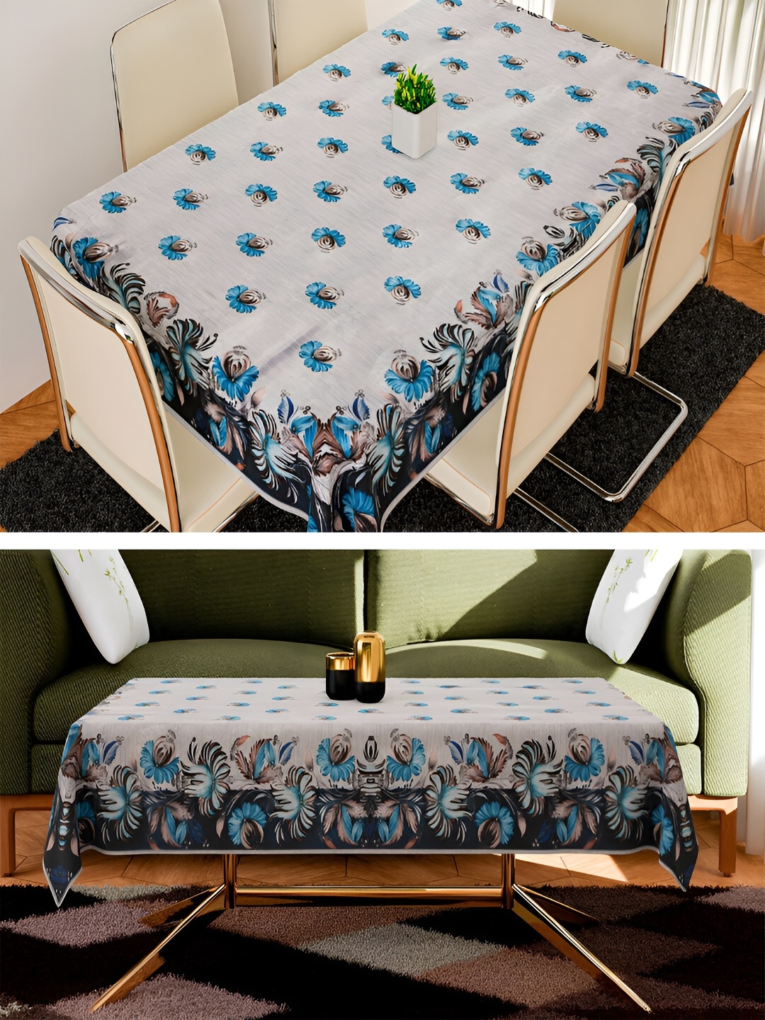 

Kuber Industries Grey & Blue 2 Pieces 6-Seater Table Cover