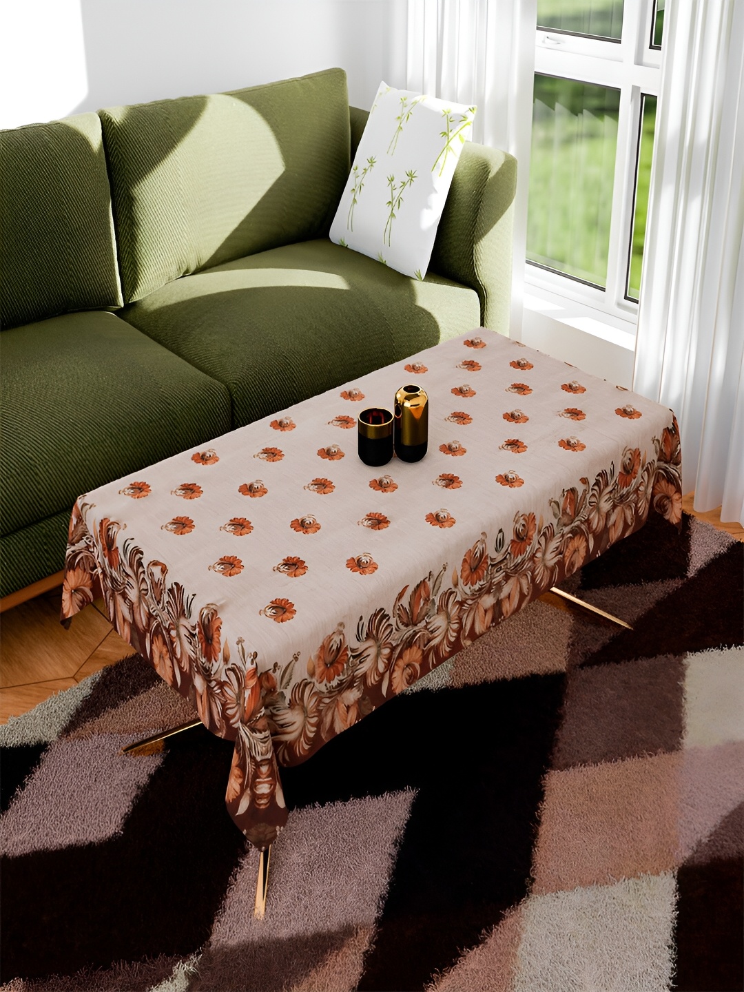 

Kuber Industries Cream & Orange 6-Seater Table Cover