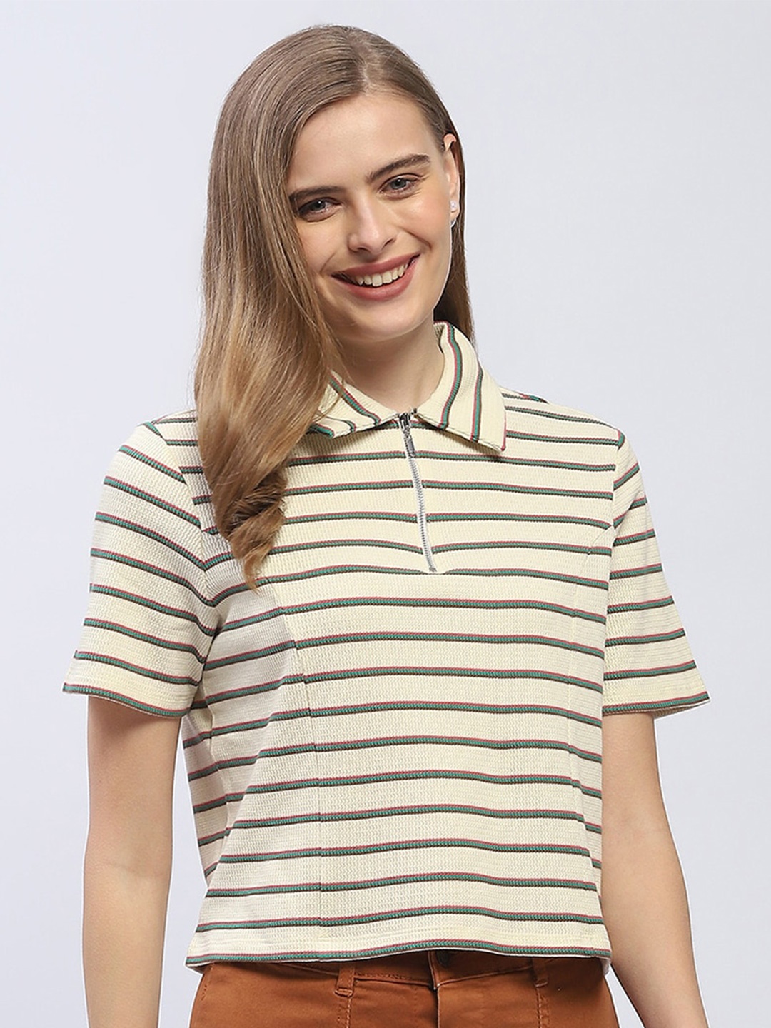 

Madame Striped Shirt Style Top, Cream