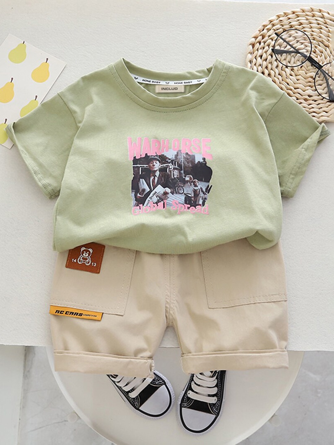 

INCLUD Boys Printed Round Neck T-shirt with Shorts, Green
