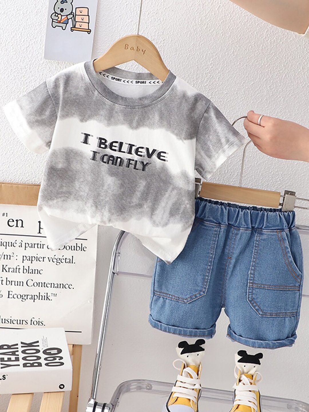 

INCLUD Boys Dyed Round Neck T-shirt with Shorts, Grey