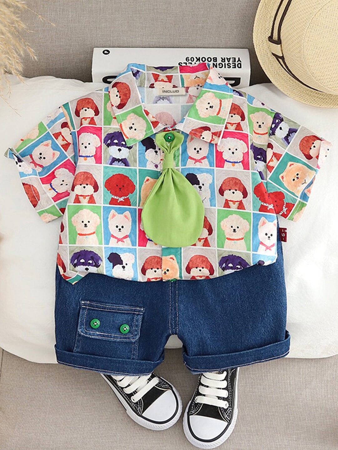 

INCLUD Boys Printed Shirt Collar Shirt with Shorts, Red